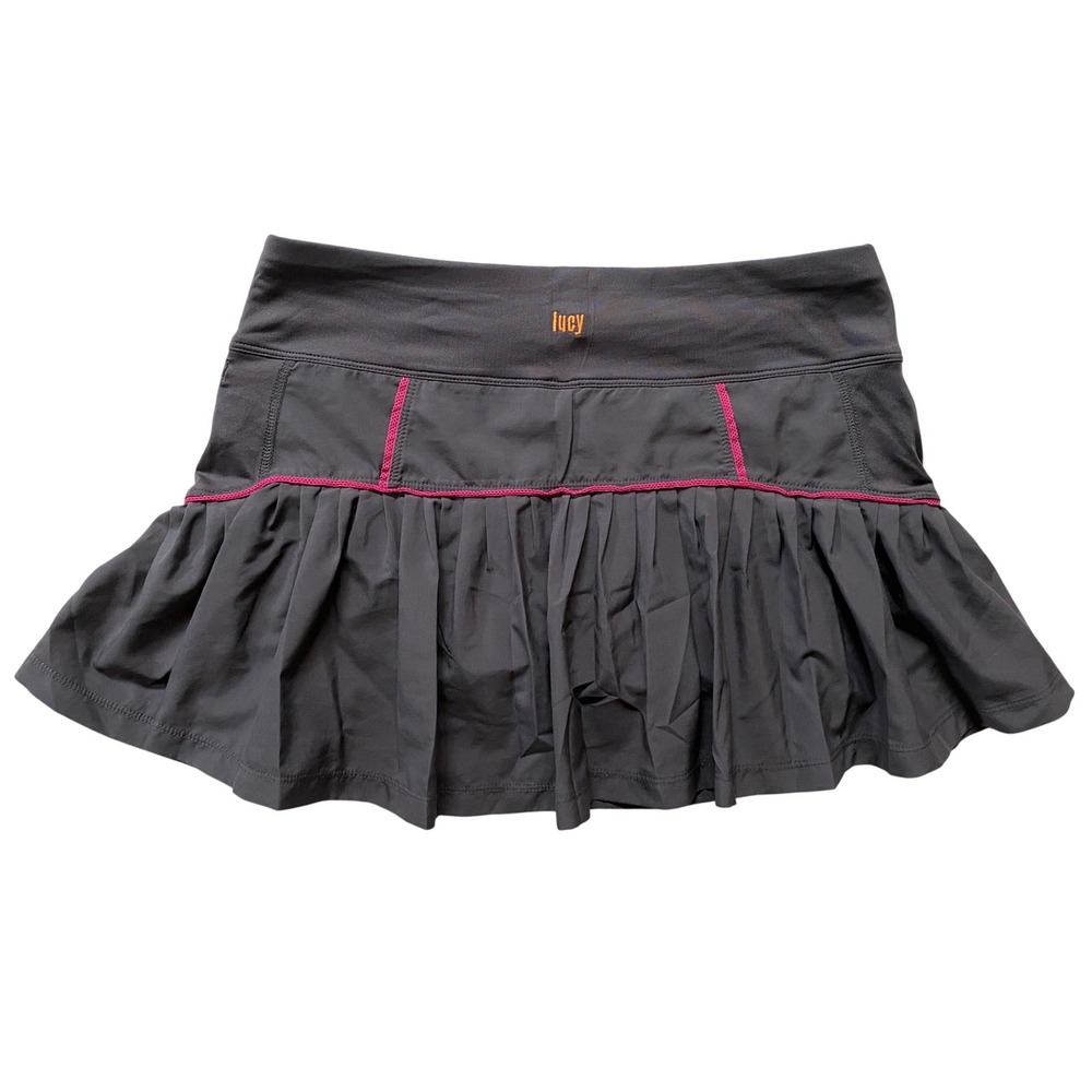 Lucy Womens Active Skort Charcoal Grey Pink Ruffle Pleated Tennis Skirt XS 23801